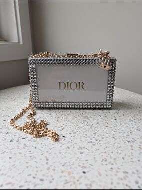 Upcycled Crystal-Embellished Box Bag in Silver with Gold Chain